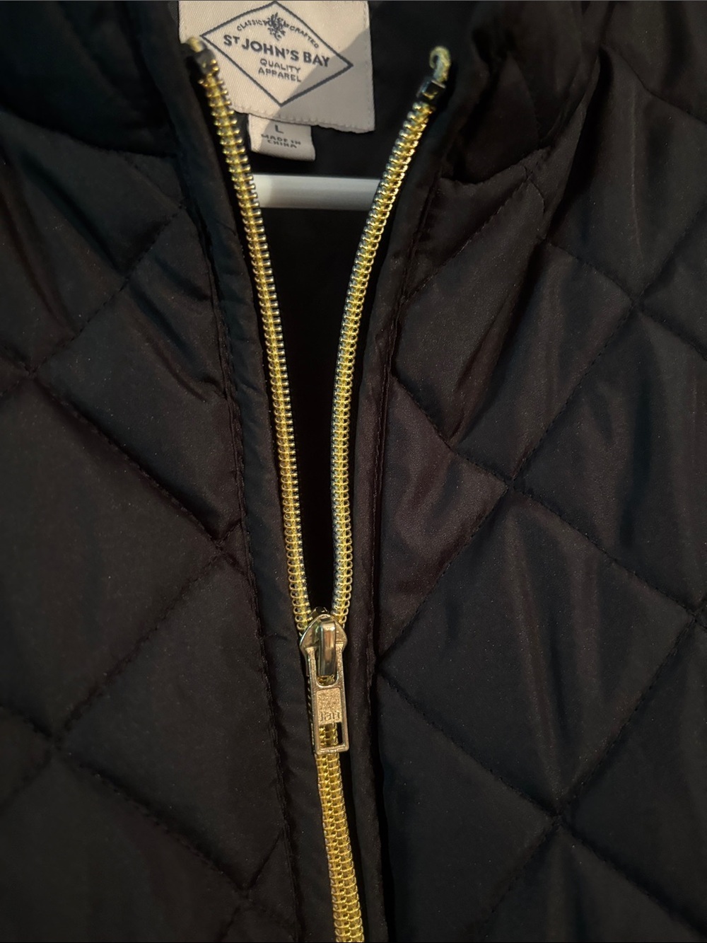 St. John's Bay Black Quilted Puffer Vest with Gold Trim - Picture 6 of 7